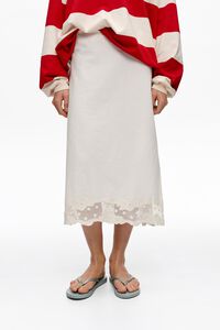 Falda midi encaje algod&oacute;n marfil