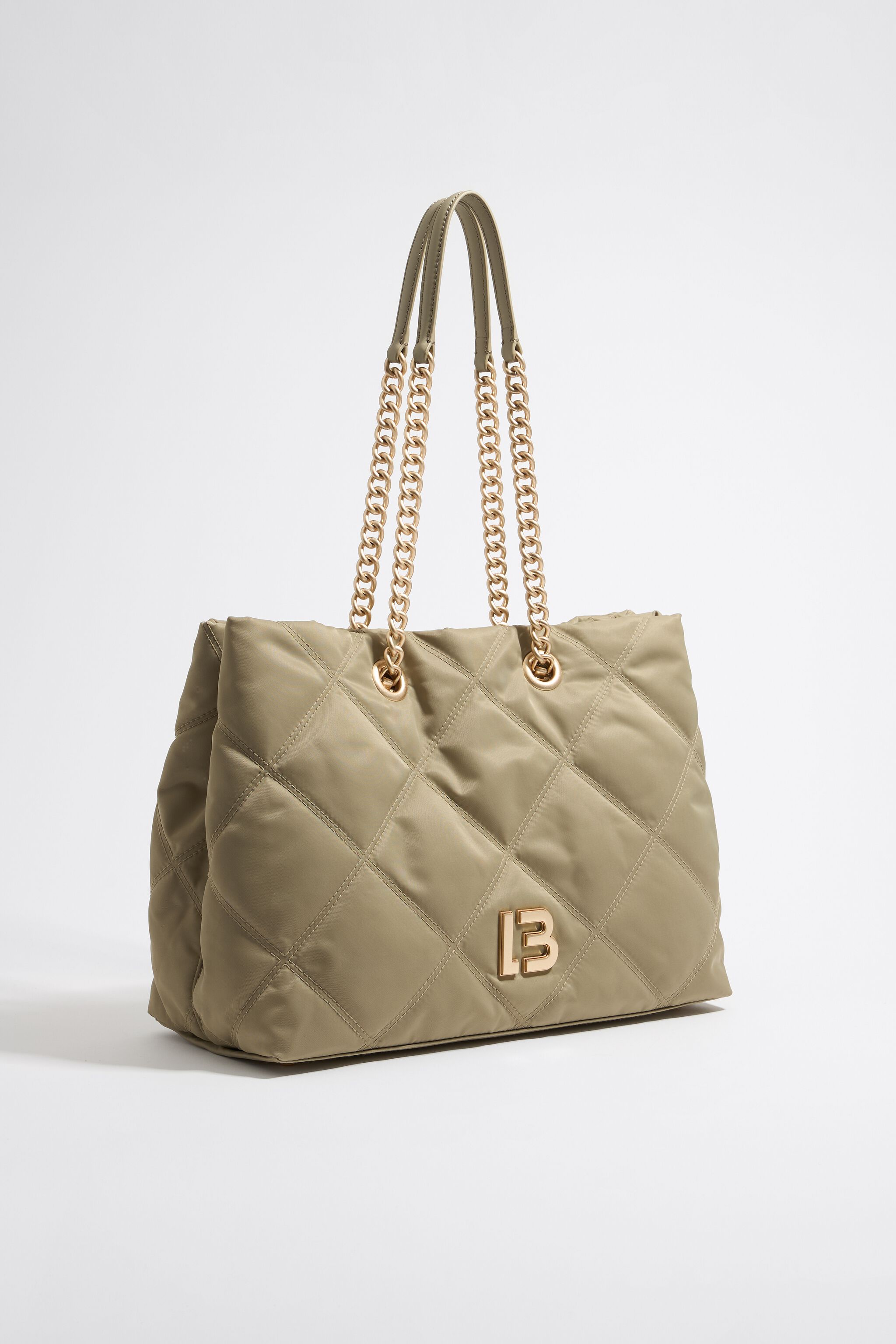 Bolso shopper grande nylon acolchado caqui claro