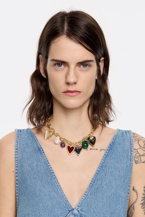 Collar cadena corazones y piedras Collar cadena corazones y piedras