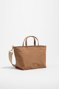 Bolso shopper mediano gabardina nuez