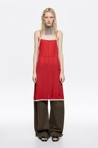 Vestido tirantes encajes a contraste rojo