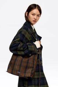 Bolso Carlino grande gabardina encerada cuadros marr&oacute;n