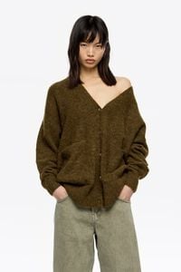 C&aacute;rdigan largo alpaca caqui