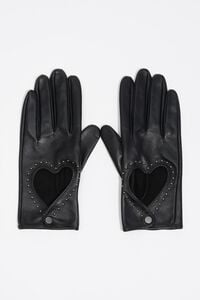 Guantes piel coraz&oacute;n negros