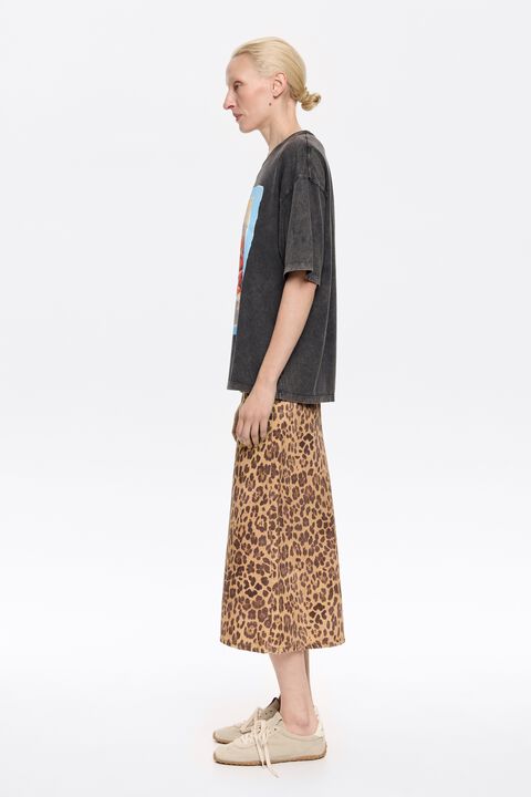 Falda denim línea A Leopard natural Falda denim línea A Leopard natural