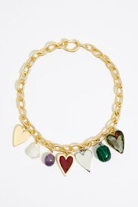 Collar cadena corazones y piedras