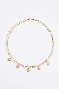 Collar logo moneda y perlas dorado