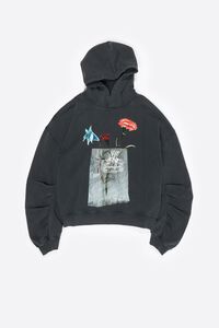 Sudadera capucha logo flores negro lavado