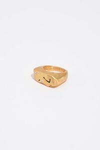 Anillo cara y cristal dorado mate