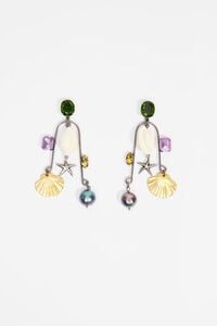 Pendientes conchas y cristales plateado envejecido