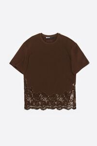 Camiseta oversize encajes marr&oacute;n oscuro