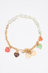 Collar dorado logo corazones, cadena y perlas