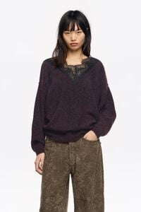Jersey mohair encaje burdeos oscuro
