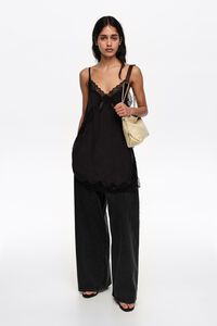 WIDE LEG - Pantal&oacute;n denim negro lavado