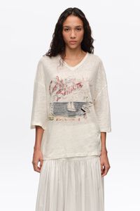Camiseta logo Cala Bimba lino lavado marfil