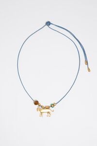 Collar largo cord&oacute;n trenzado con motivos metal dorado