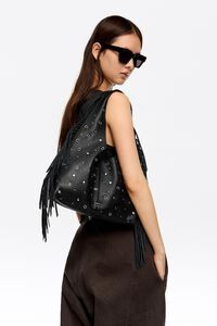 Bolso Paper bikini mediano piel flecos negro