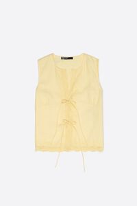 Camisa sisa encajes y cordones lino amarillo