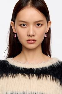 Pendientes aro peque&ntilde;o conejo flocado rosa