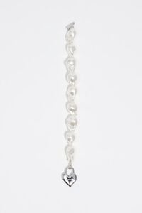 Pulsera perlas coraz&oacute;n candado plateada