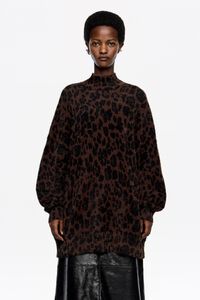Jersey cuello alto pelo Leopard Big marr&oacute;n oscuro
