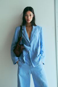 Chaqueta sastre lino lavada rayas azul claro
