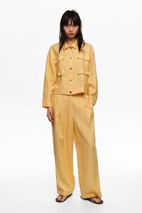 Pantal&oacute;n recto pinzas lino amarillo