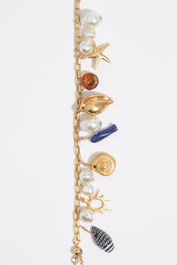 Pulsera perlas y caracolas dorado mate