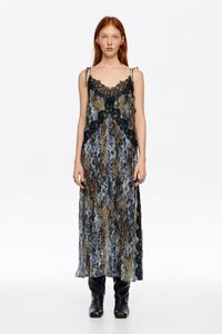 Vestido plisado encajes Snake caqui