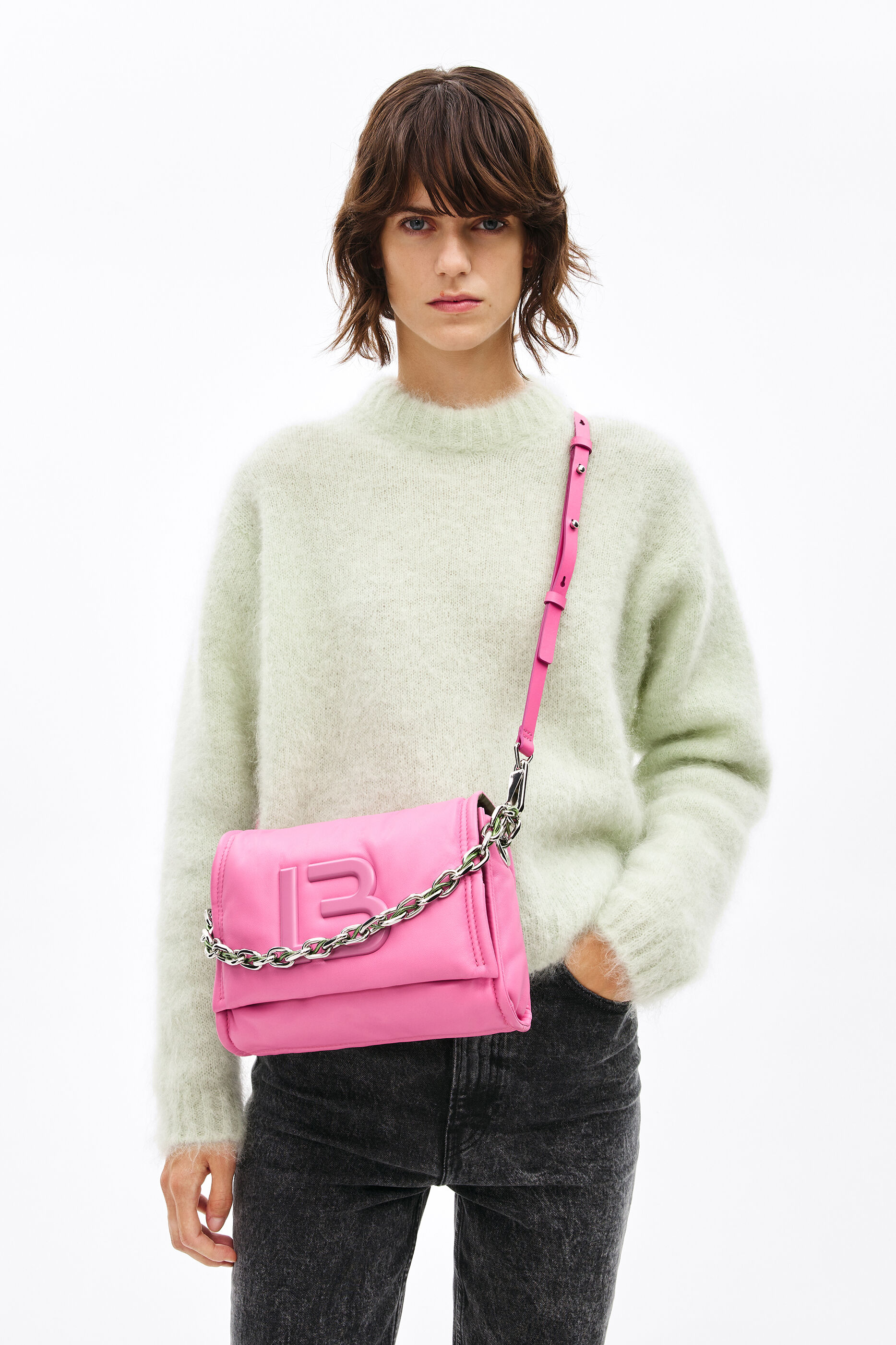 Bolso Bandolera en piel Vacuno y color Fucsia/Blanco - BARADA - Pinavall  S.L.