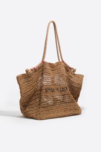 Bolso de hombro grande efecto rafia natural oscuro