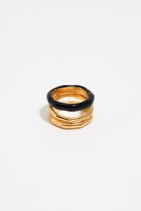 Anillo textura bandas dorado y esmalte negro