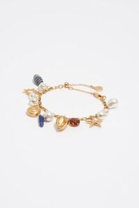 Pulsera perlas y caracolas dorado mate