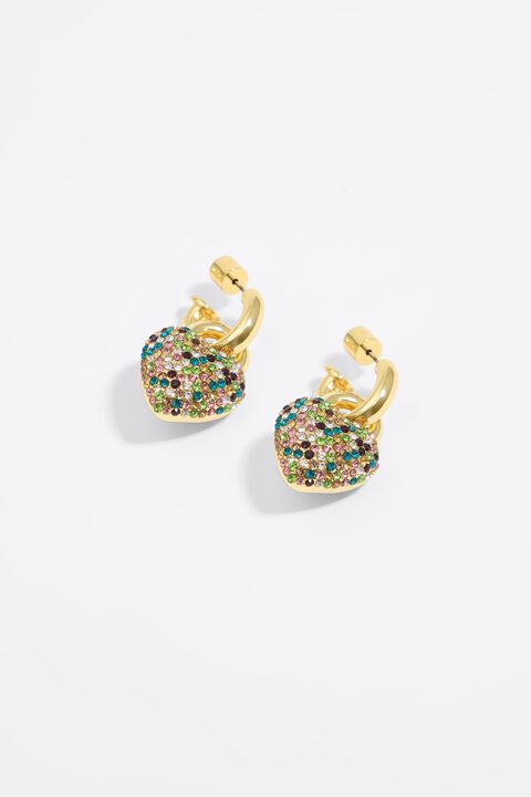 Pendientes aro con corazón cristales multicolor Pendientes aro con corazón cristales multicolor