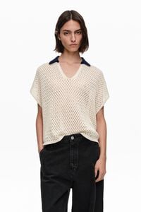 Jersey polo algod&oacute;n calado marfil