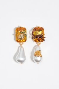Pendientes cristal topacio y perla con mono, pi&ntilde;a y pl&aacute;tano