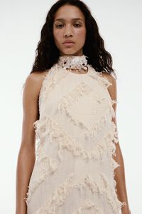 Vestido escote halter flecos marfil