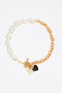 Collar dorado logo coraz&oacute;n, cadena y perlas