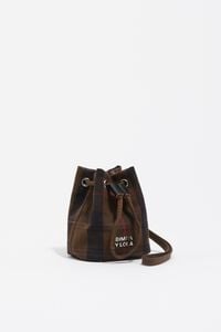 Neceser bucket mini gabardina encerada cuadros marr&oacute;n