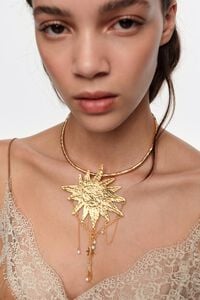 Collar sol y luna cadenas y perlas dorado cepillado