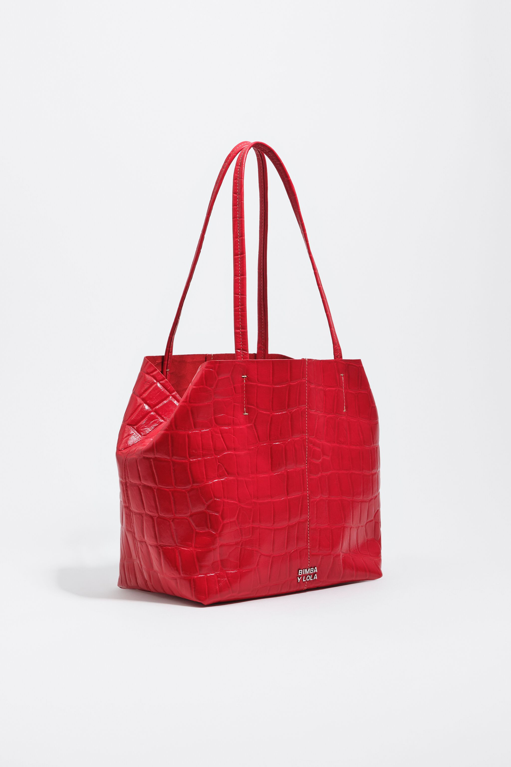 Yoshinoya レザーカゴバッグ　パイソン　レザー　篭　籠　赤　レッド Bolso shopper mediano piel grabado cocodrilo rojo