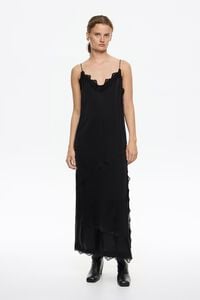 Vestido sat&eacute;n encajes negro