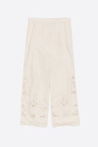 Pantalón recto lino bordados crema Pantalón recto lino bordados crema