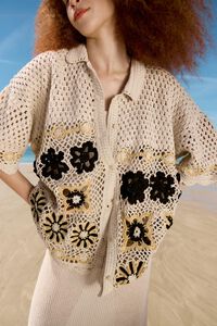 Cárdigan oversize crochet beige
