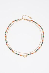 Collar doble piedras y coraz&oacute;n dorado