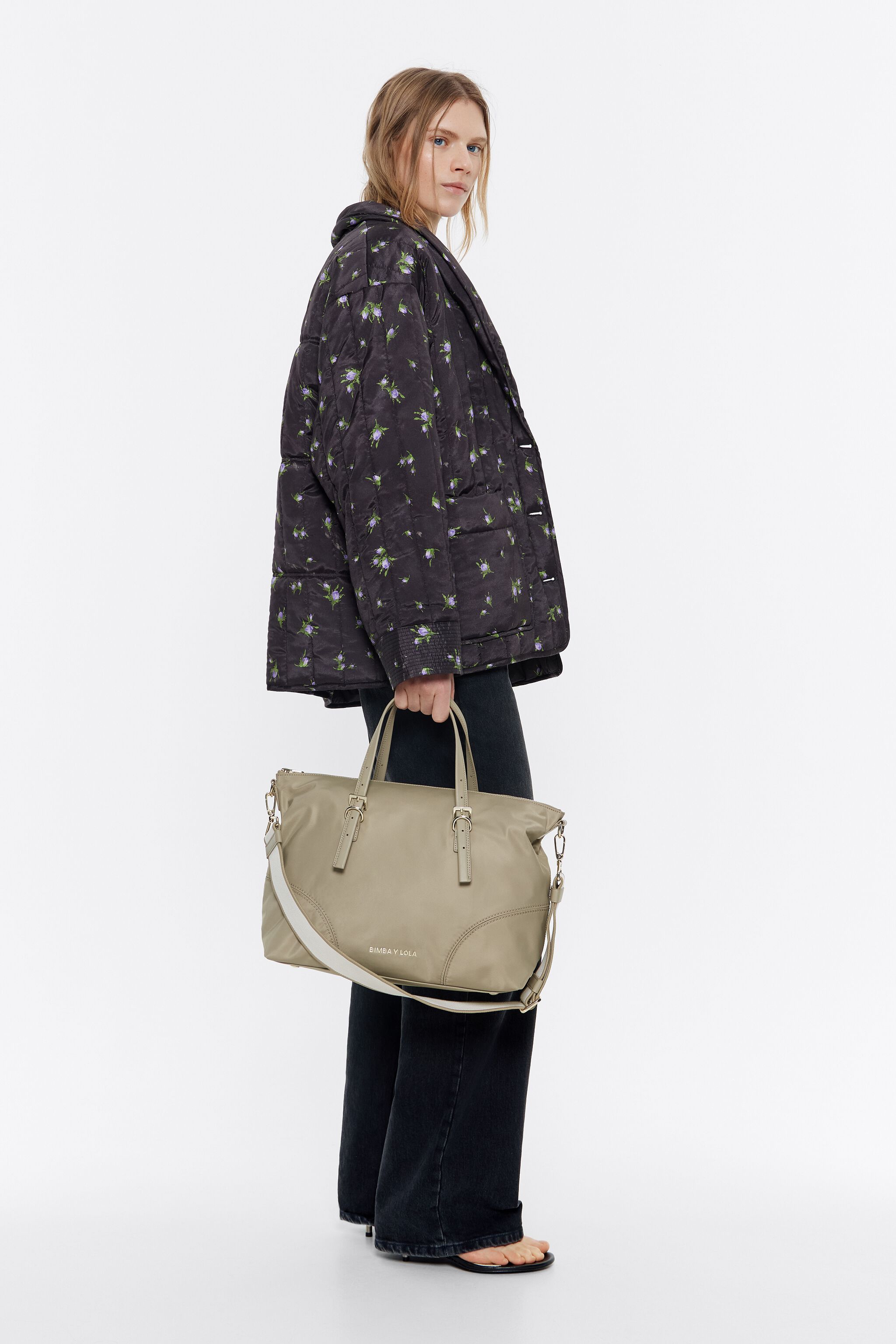 Bolso shopper grande nylon caqui claro
