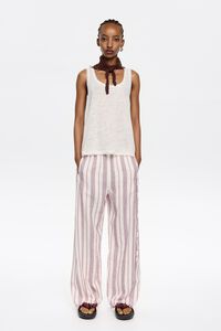 Pantalón jogger lino desflecado rayas marfil