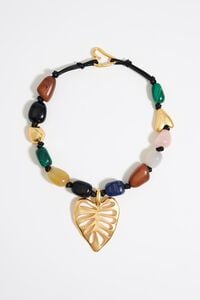 Collar piedras hoja dorado mate