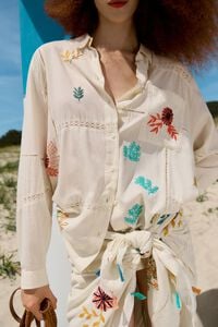 Camisa bodoques a contraste blanco roto