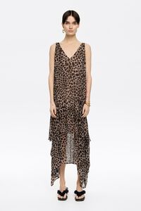 Vestido fluido irregular Cheetah caqui